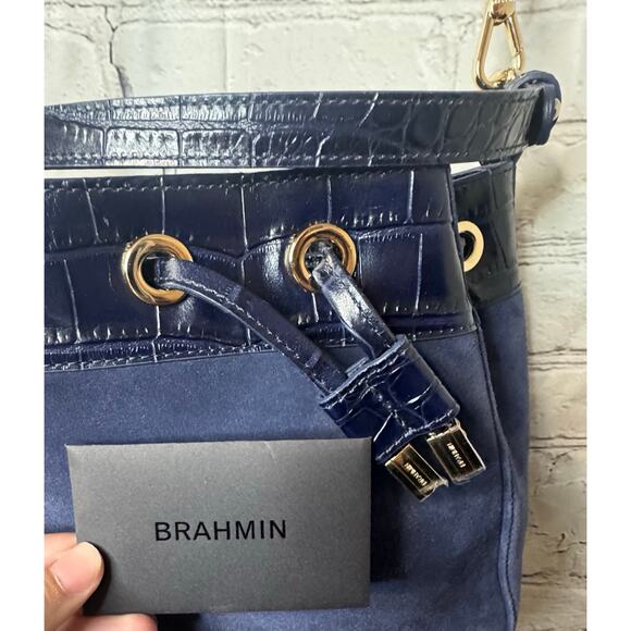 New Brahmin Melinda in Navy Angora (soft suede) bucket bag - Picture 7 of 9